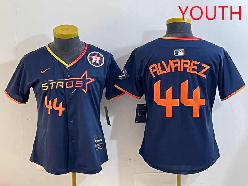 Youth Houston Astros #44 Alvarez Drak Blue Three generations Joint Name 2025 Nike MLB Jersey style 4107